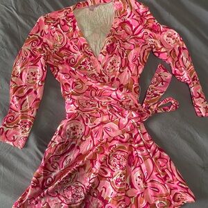 Lilly Pulitzer Pink and White Floral Long Sleeve Dress